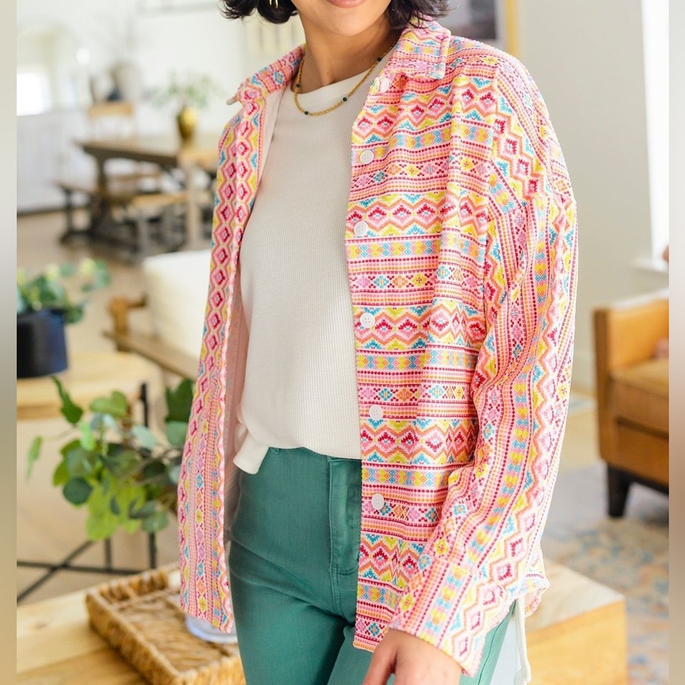 Savanna Jane Imagine When Colorful Corduroy Button Down Shacket with Pockets
